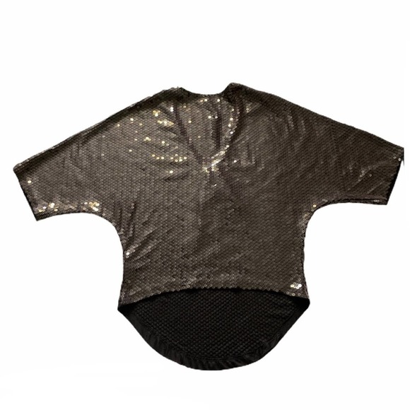 LaROK Black Sequined Short Sleeve V Neck Top XS - Picture 4 of 11